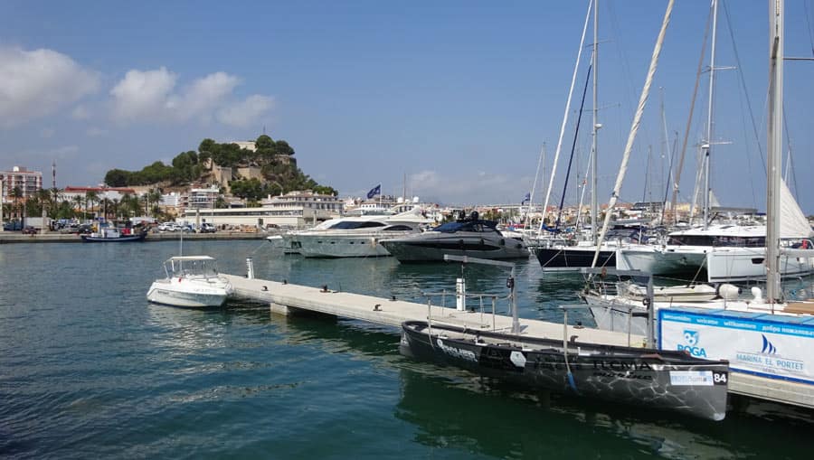 View of Denia castle from marina
